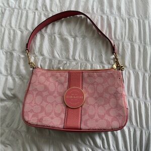 Coach Pink Signature Jacquard Shoulder Bag with Gold-Tone Logo